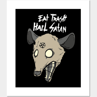 Eat Trash Hail Satan Funny Occult Possum Satanic Pentagram Posters and Art